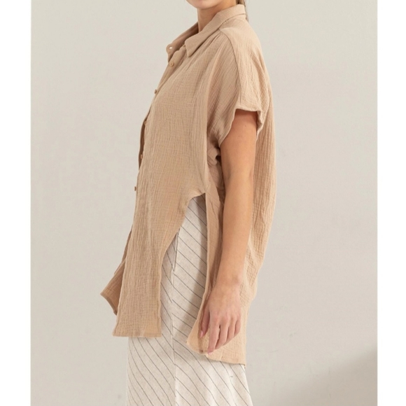 #372 SALE 🛑M TIE-FRONT Double Gauze Shirt Top - Picture 3 of 16